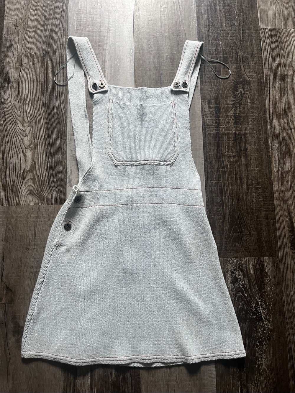 Zara Pale Blue Knit Overall Strap Dress with Branded Snaps